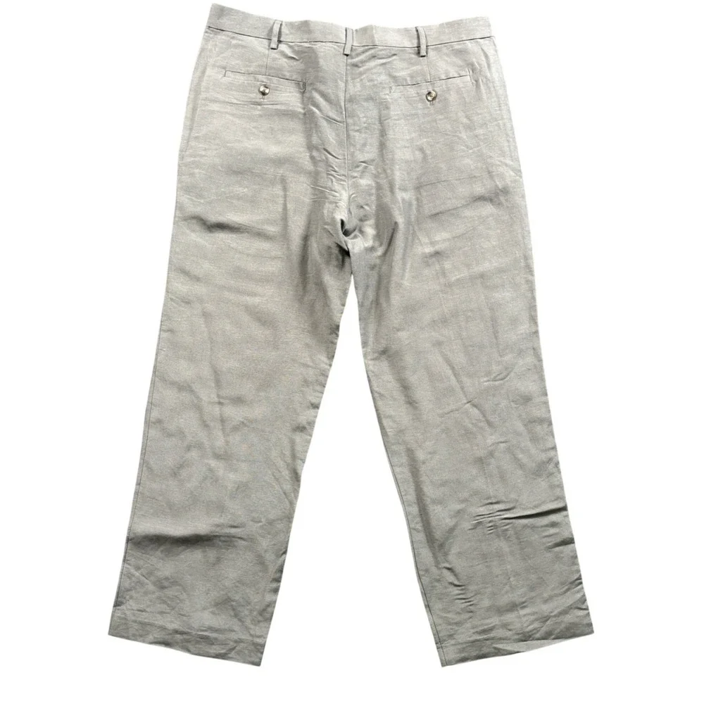 Savane Linen‎ Blend Pants Men 38x28.5 (Tag 38x30) Gray Straight Leg Flat Front